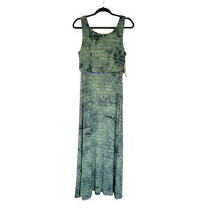 One World Tie Dye Striped Maxi Dress Womens Size M Blue Green Sleeveless Stretch